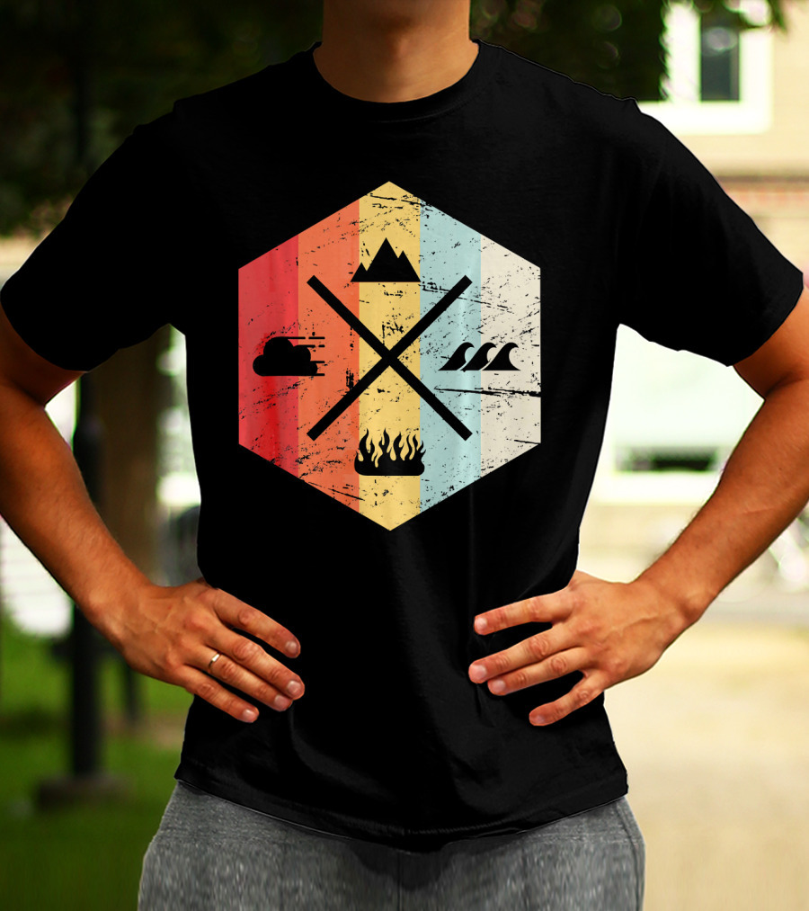 Retro Four Elements Earth Water Fire Air Iconic Symbolism T-Shirt