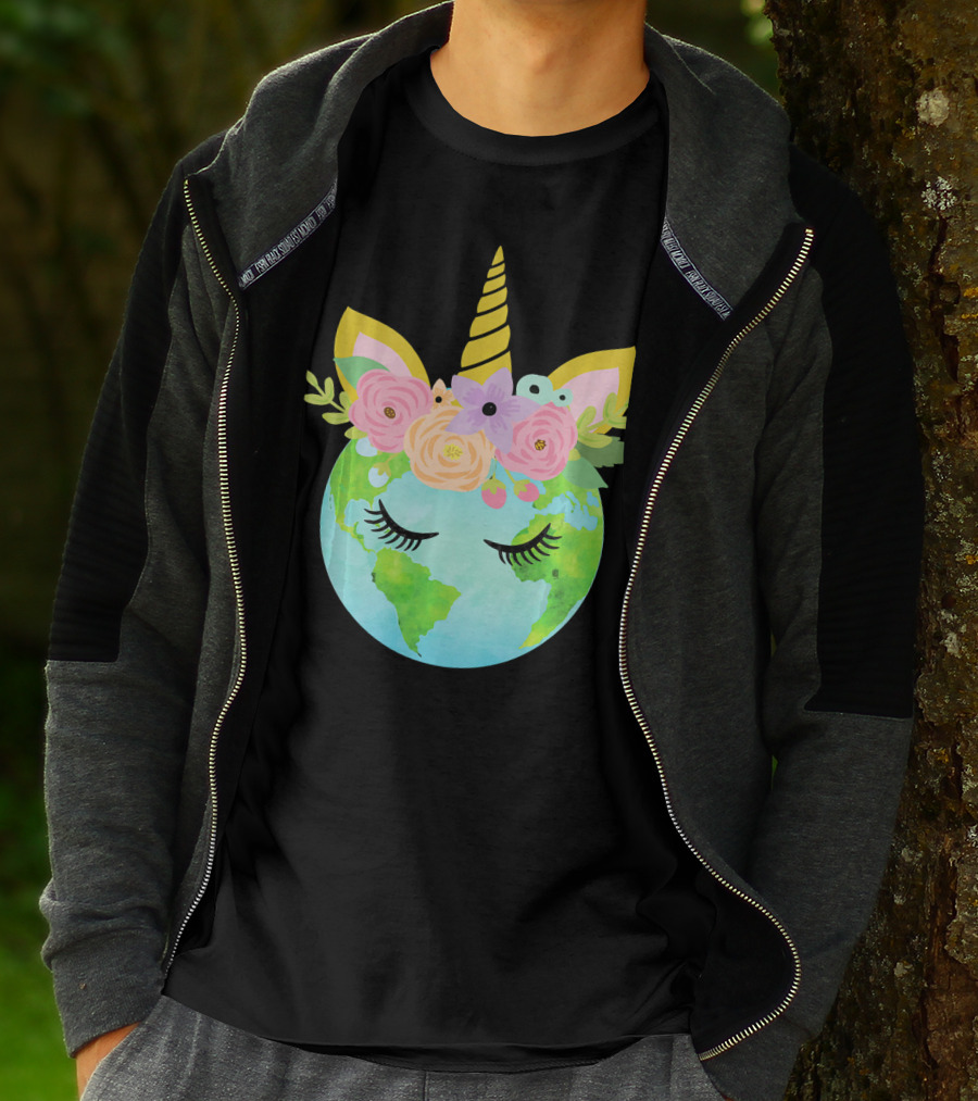 Floral Unicorn Globe For Earth Day T-Shirt