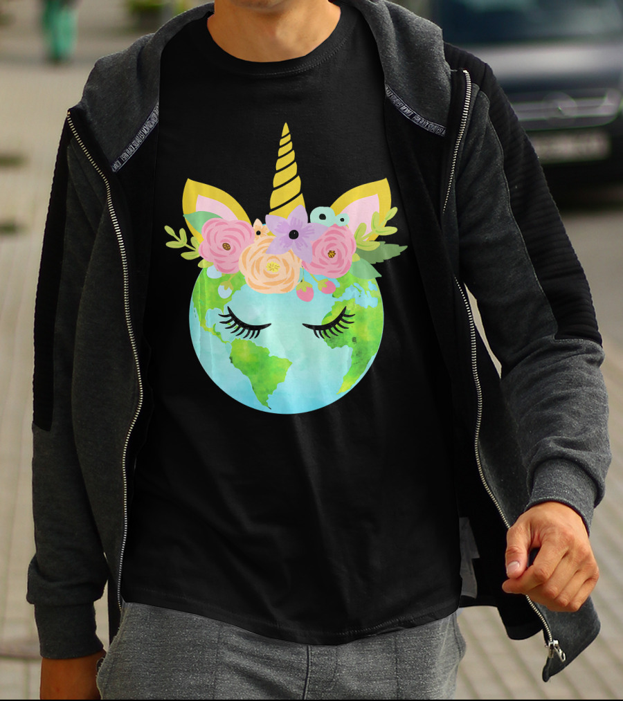 Floral Unicorn Globe For Earth Day T-Shirt