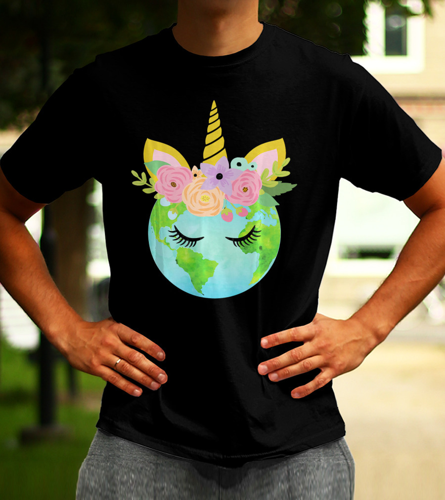 Floral Unicorn Globe For Earth Day T-Shirt
