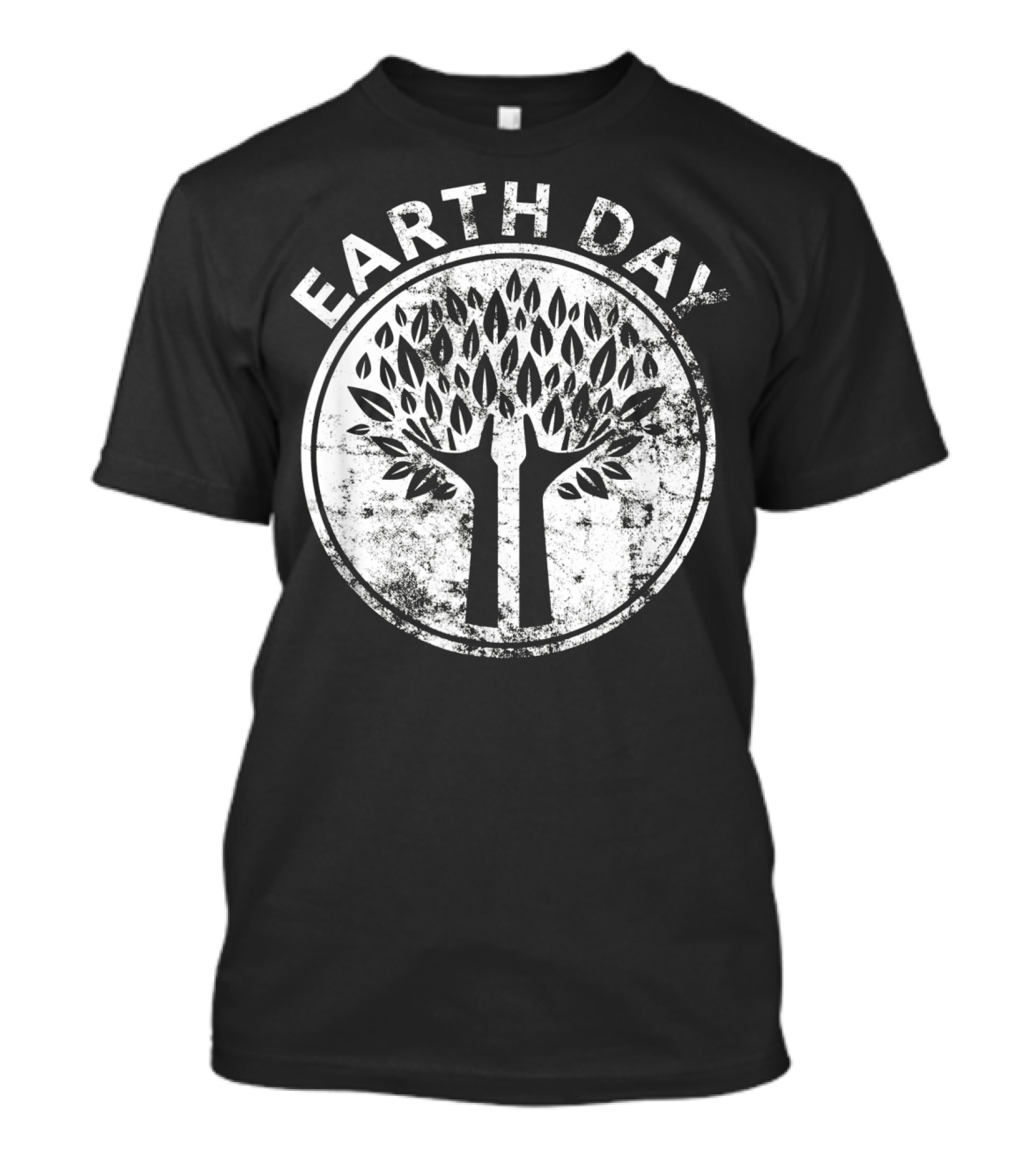 EARTH DAY Hands Tree Lover Natur Vintage Distressed Circle Emblem T-Shirt