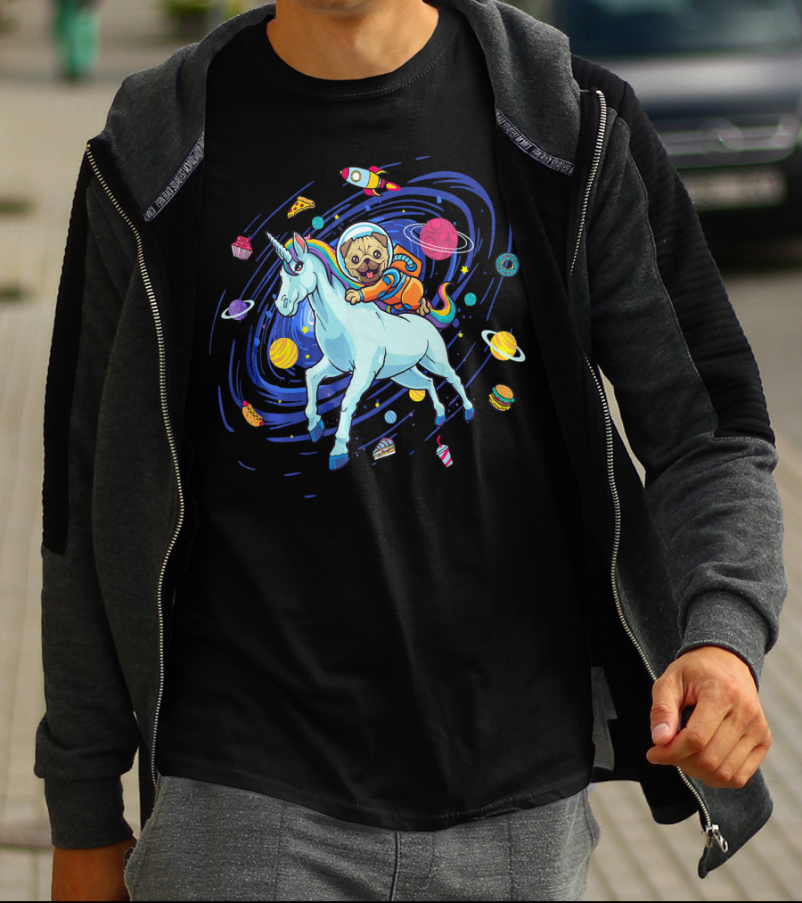 Unicorn Pug Space Galaxy Astronaut Adventure T-Shirt