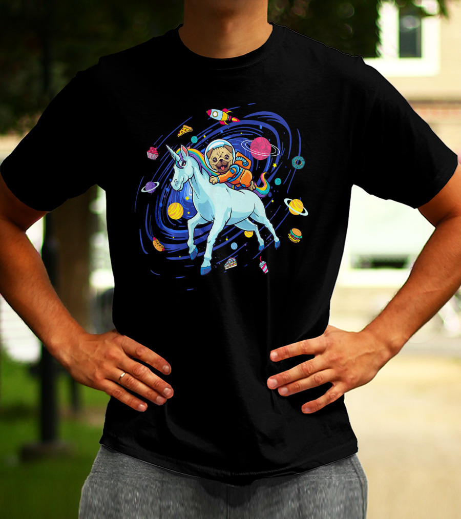 Unicorn Pug Space Galaxy Astronaut Adventure T-Shirt