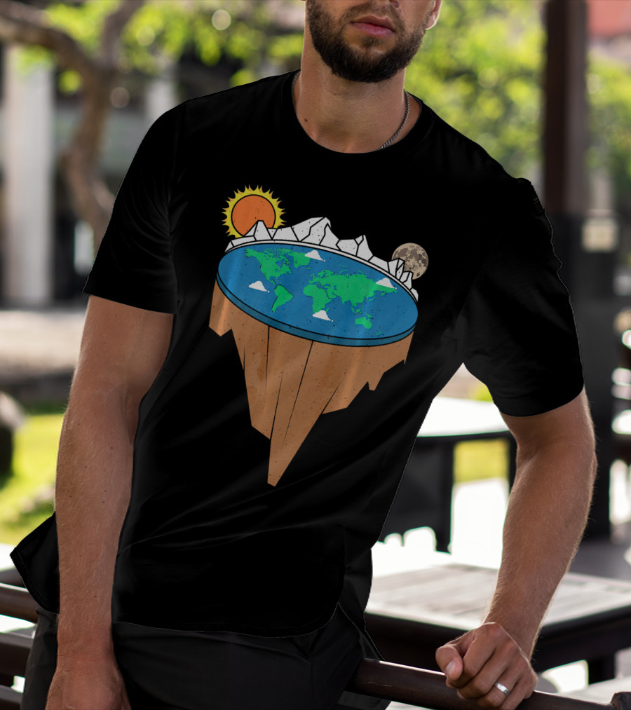 Flat Earth Conspiracy Theorist Map With Sun And Moon T-Shirt