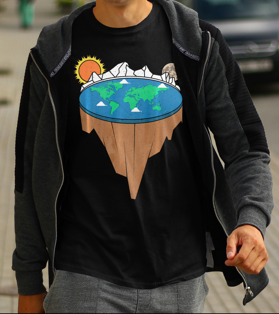 Flat Earth Conspiracy Theorist Map With Sun And Moon T-Shirt