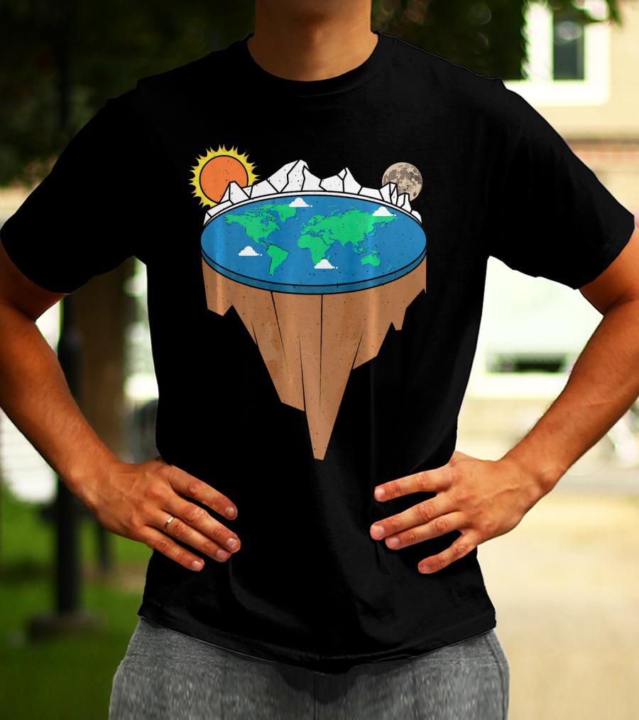 Flat Earth Conspiracy Theorist Map With Sun And Moon T-Shirt