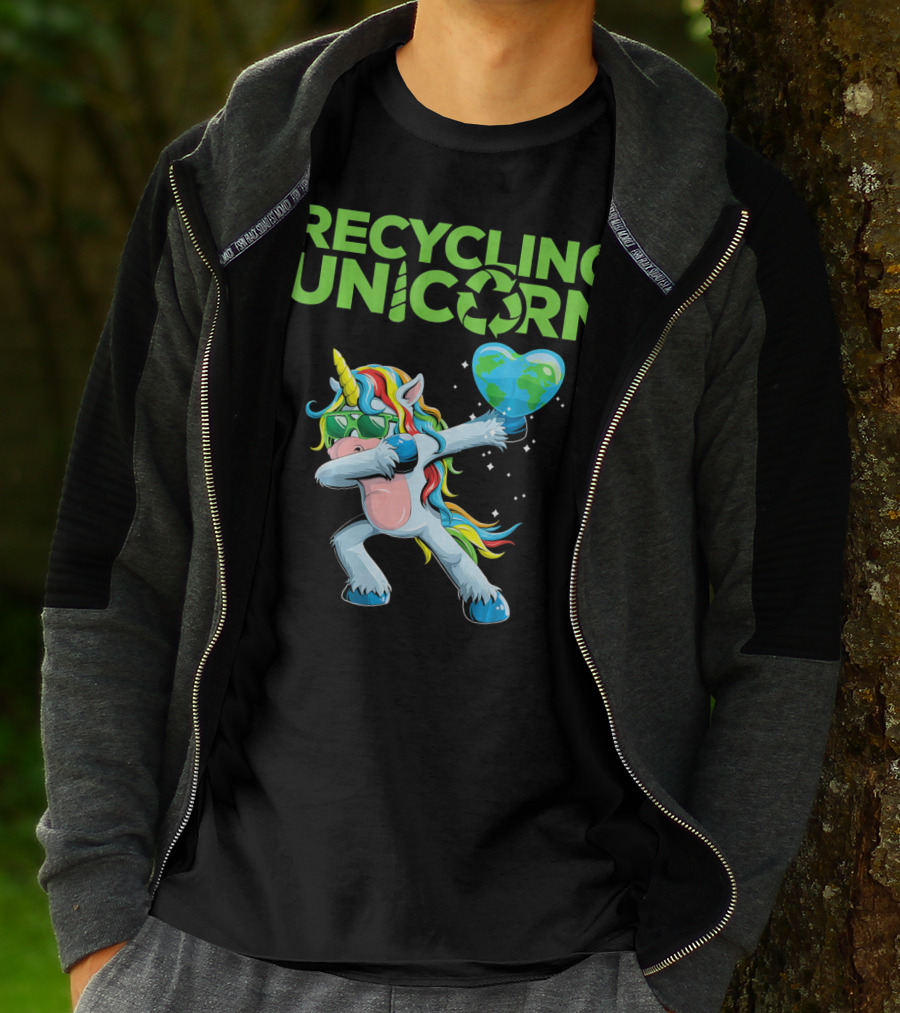 Recycling Unicorn Dabbing With Earth Heart T-Shirt