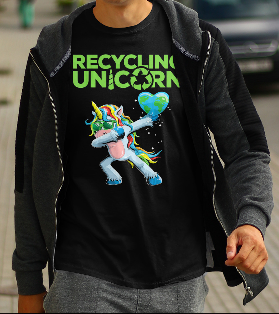 Recycling Unicorn Dabbing With Earth Heart T-Shirt