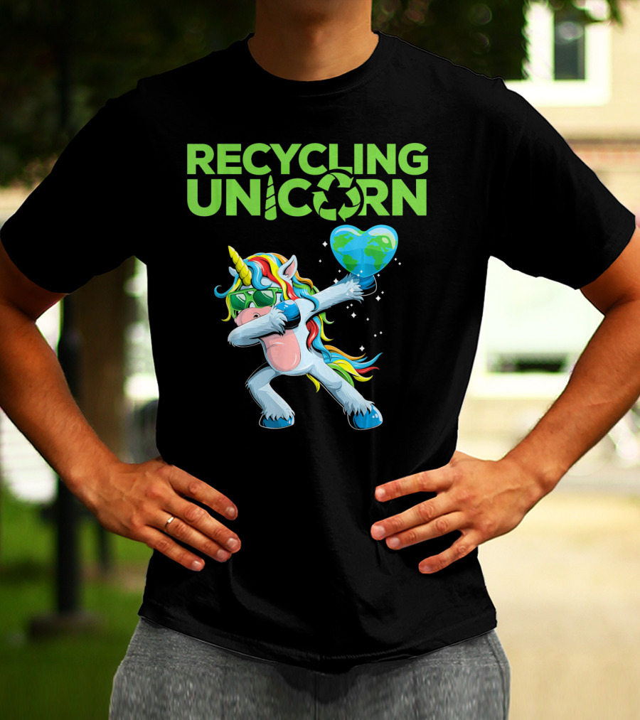 Recycling Unicorn Dabbing With Earth Heart T-Shirt