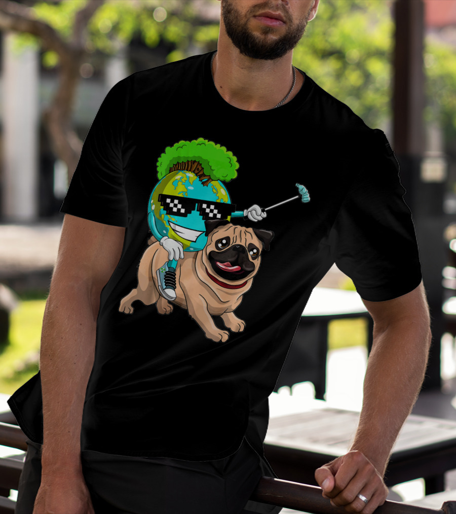 Earth Day Pug With Cool Recycling Globe And Sunglasses T-Shirt