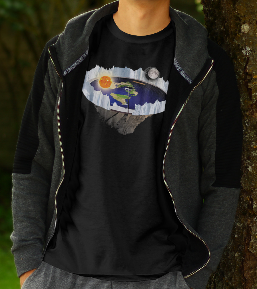 Flat Earth Ice Wall With Sun And Moon T-Shirt