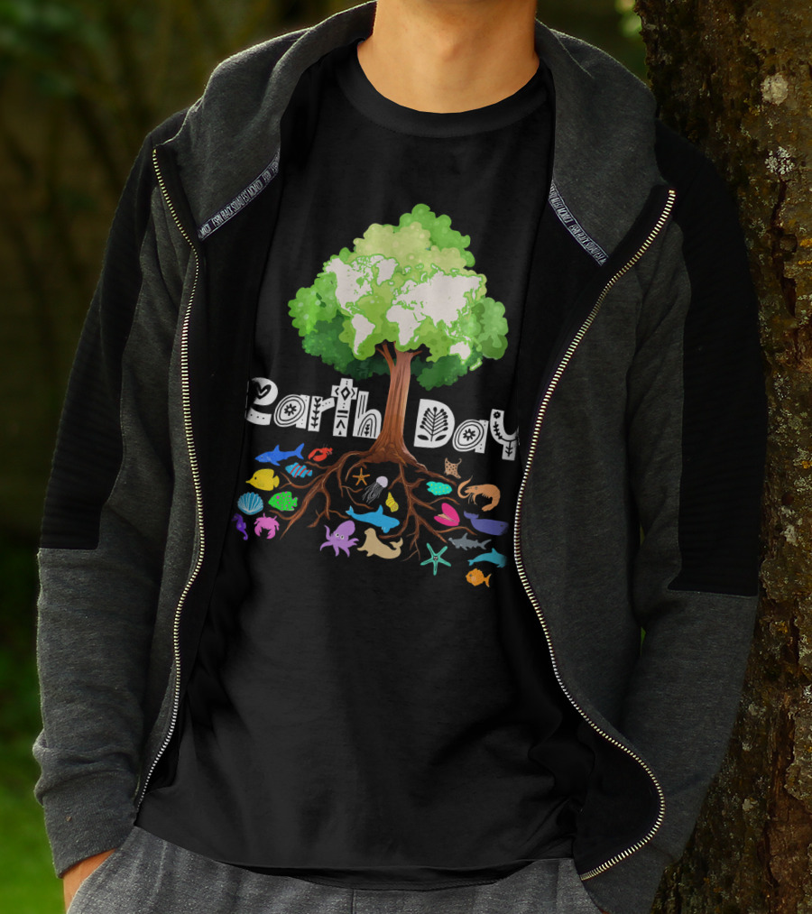 Earth Day Tree And Marine Life For Kids Women Men Adult Nat T-Shirt