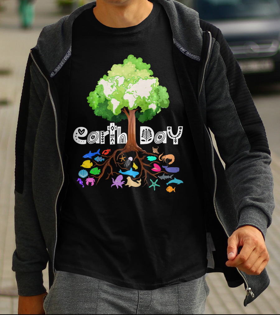 Earth Day Tree And Marine Life For Kids Women Men Adult Nat T-Shirt