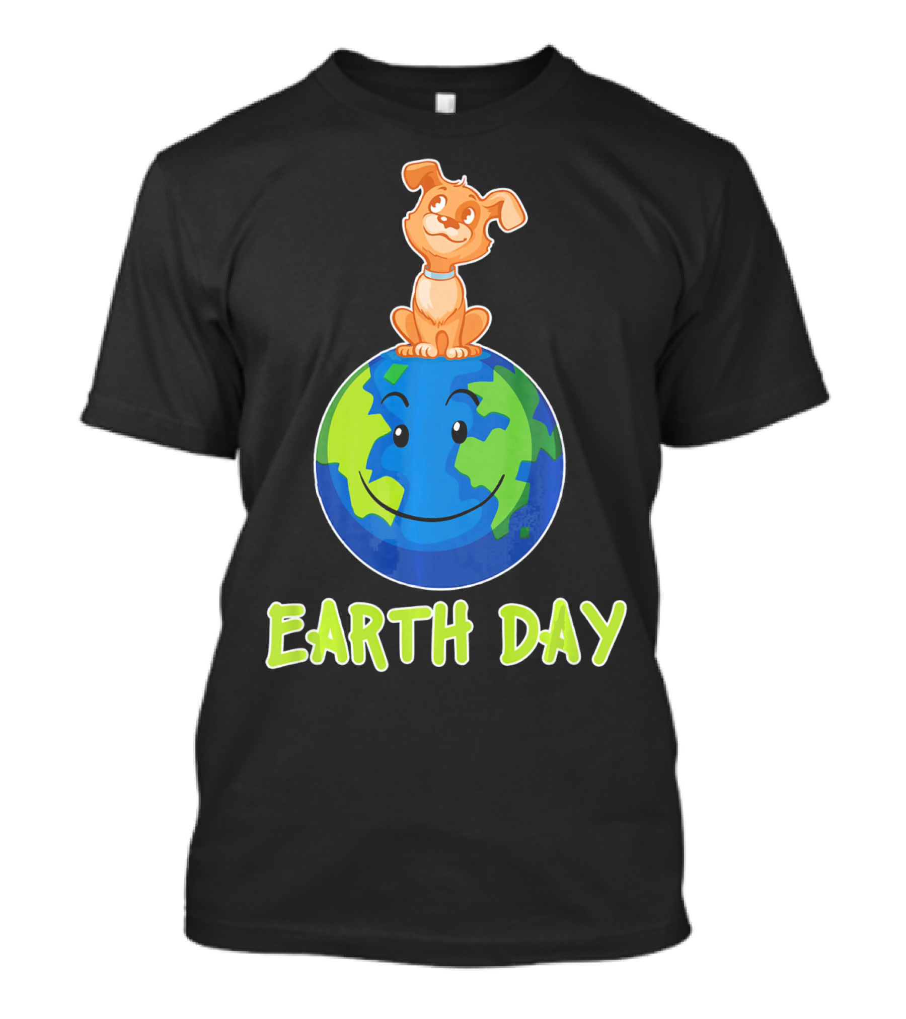 Earth Day Dog On Smiling Planet Earth T-Shirt