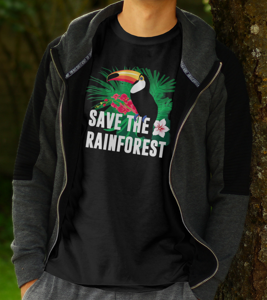 Save The Rainforest Earth Day Toucan And Tropical Flowers T-Shirt