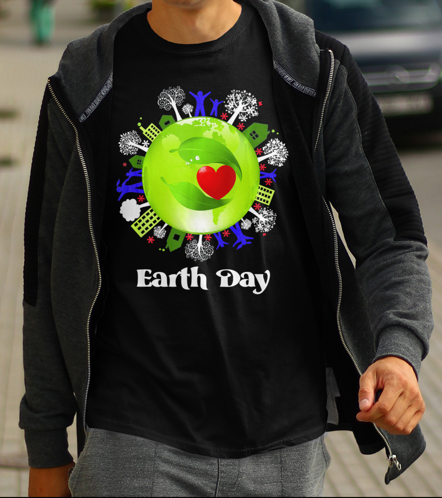 Earth Day Planet Earth Love With Leaf And Heart T-Shirt