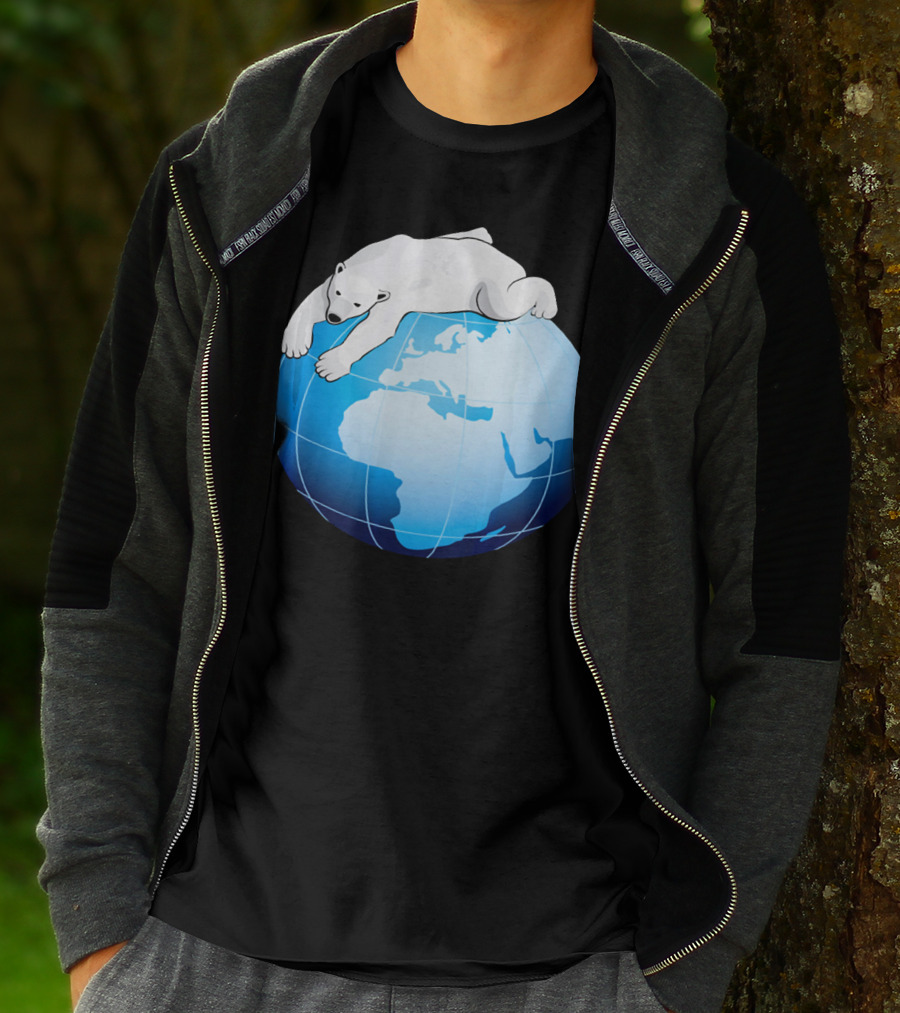 Cute Polar Bear Hugging Earth For Earth Day T-Shirt