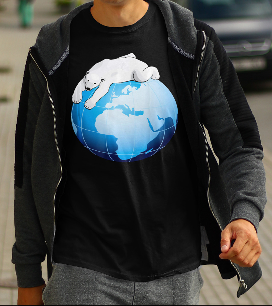 Cute Polar Bear Hugging Earth For Earth Day T-Shirt