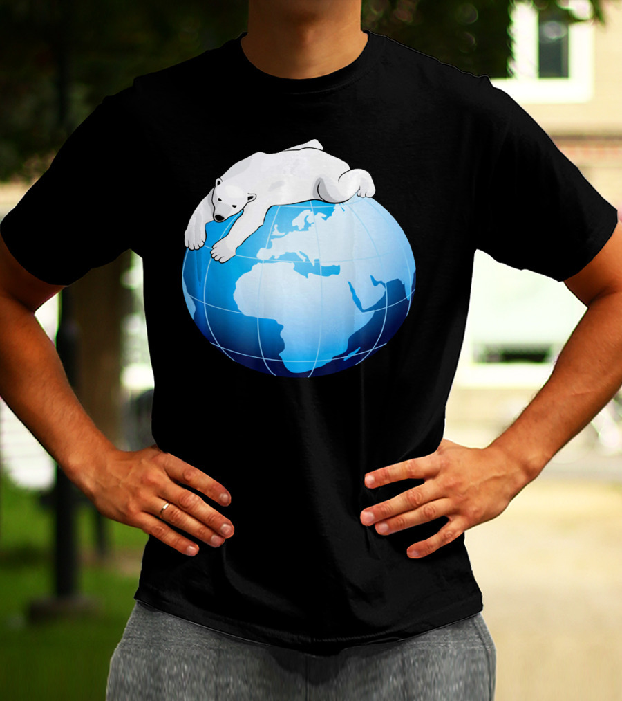 Cute Polar Bear Hugging Earth For Earth Day T-Shirt