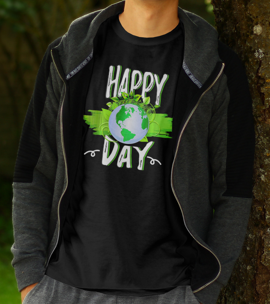 Happy Day Earth Green Leaves Planet T-Shirt