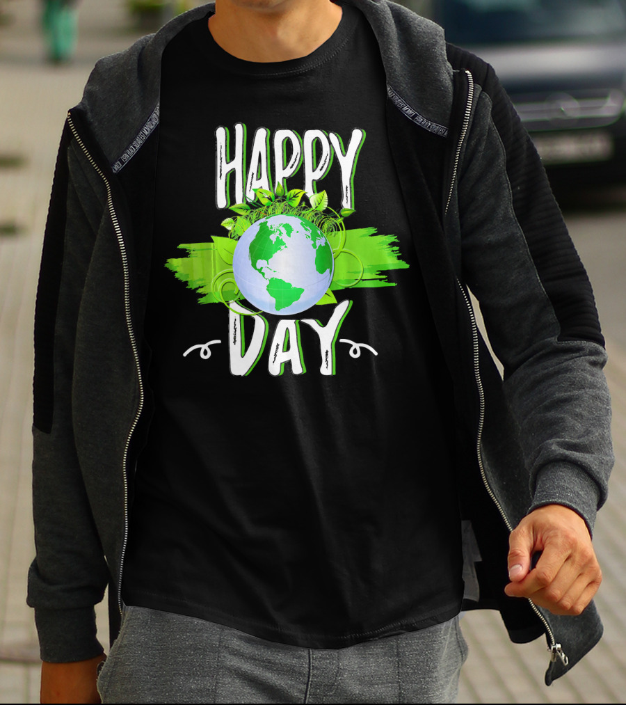 Happy Day Earth Green Leaves Planet T-Shirt