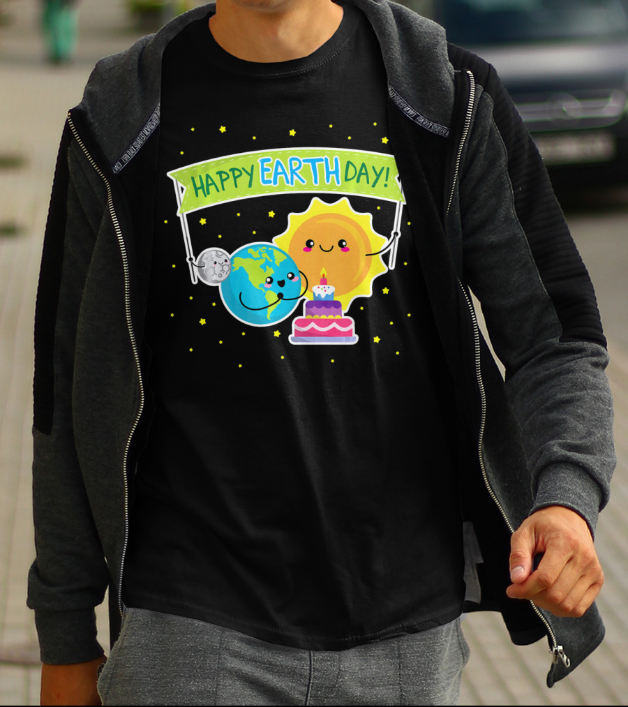 Happy Earth Day Cute Earth Sun Moon Cake T-Shirt