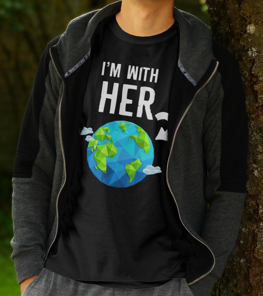 I'm With Her Earth Day Low Poly Earth T-Shirt