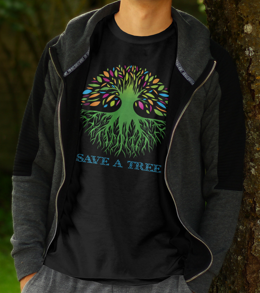 Save A Tree Hippy Protect Forest Woods Colorful Tree Roots T-Shirt