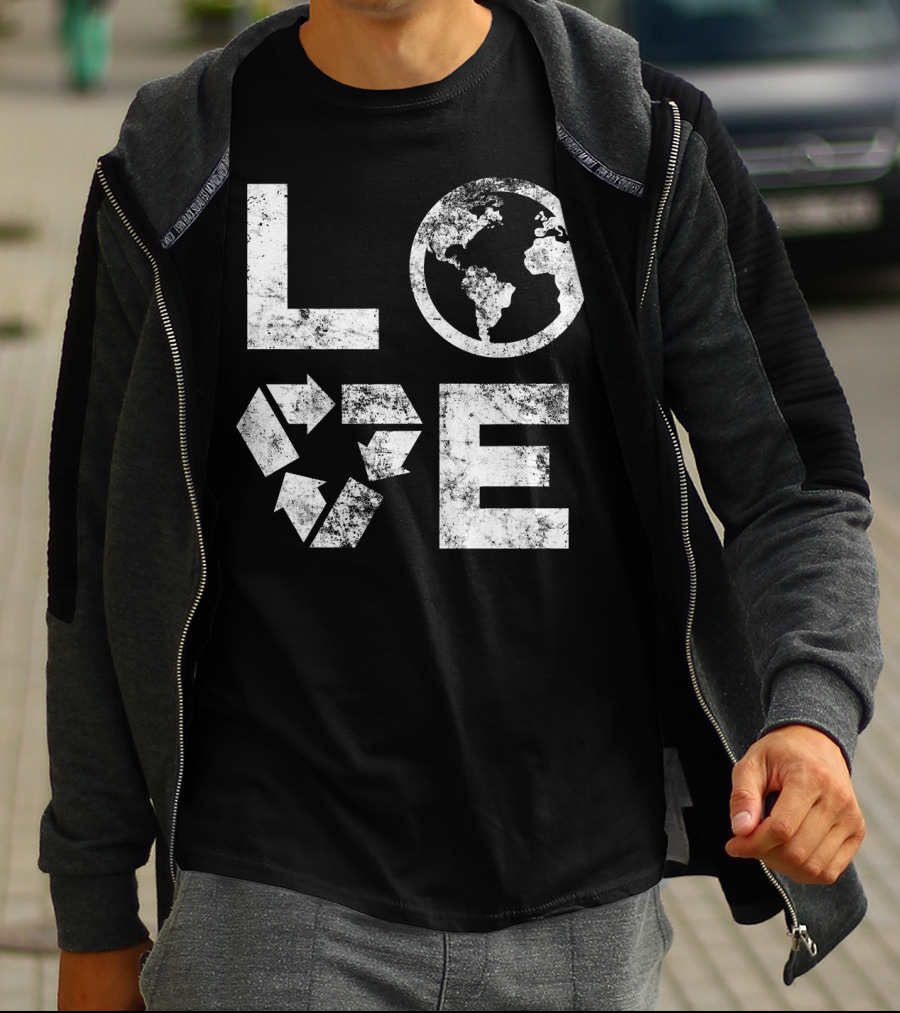 Love Earth Day Globe Recycle Typography T-Shirt