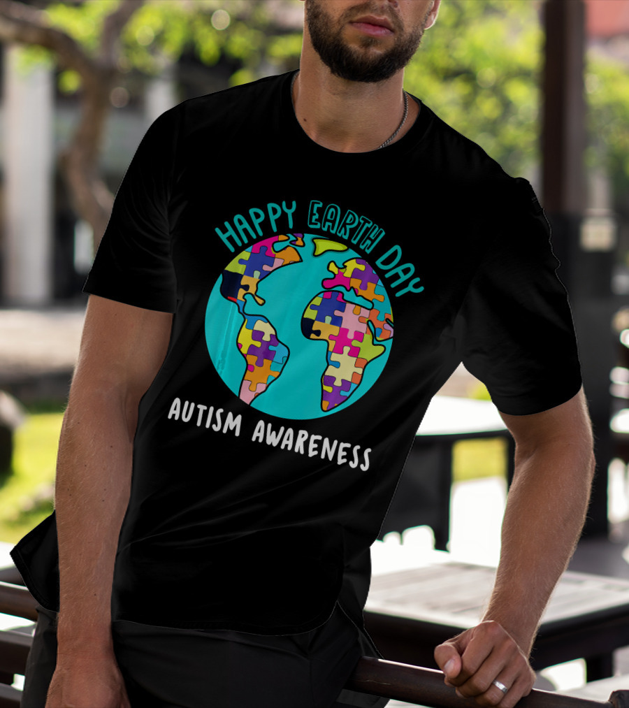 Happy Earth Day Autism Awareness Puzzle Globe T-Shirt
