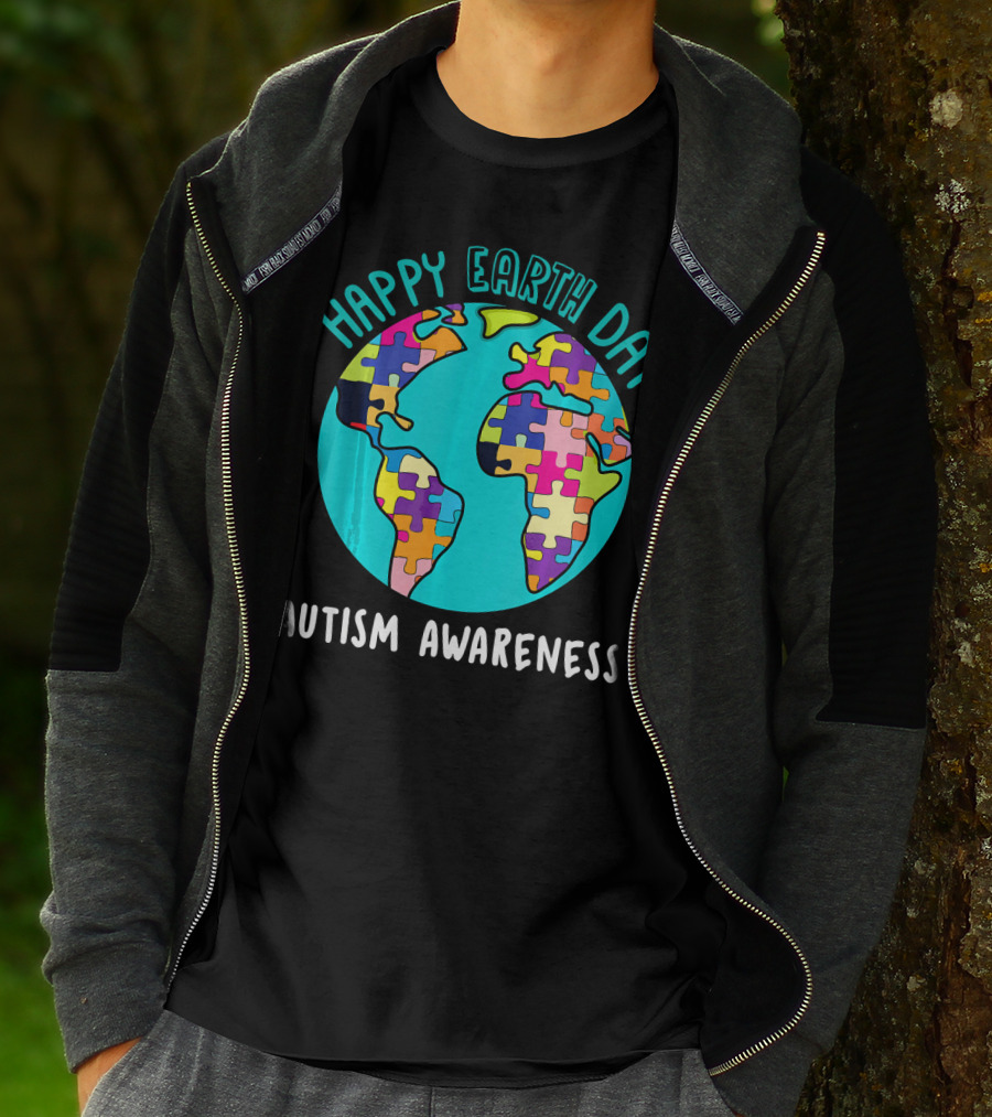Happy Earth Day Autism Awareness Puzzle Globe T-Shirt