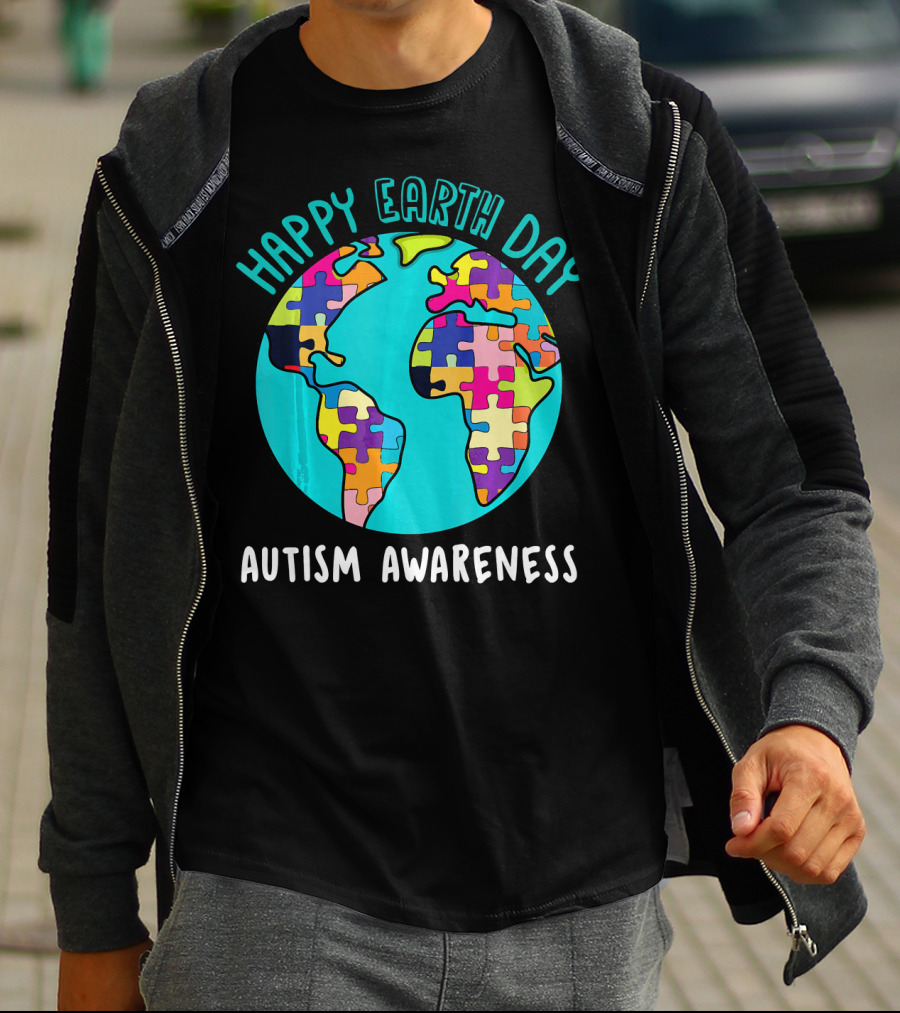 Happy Earth Day Autism Awareness Puzzle Globe T-Shirt