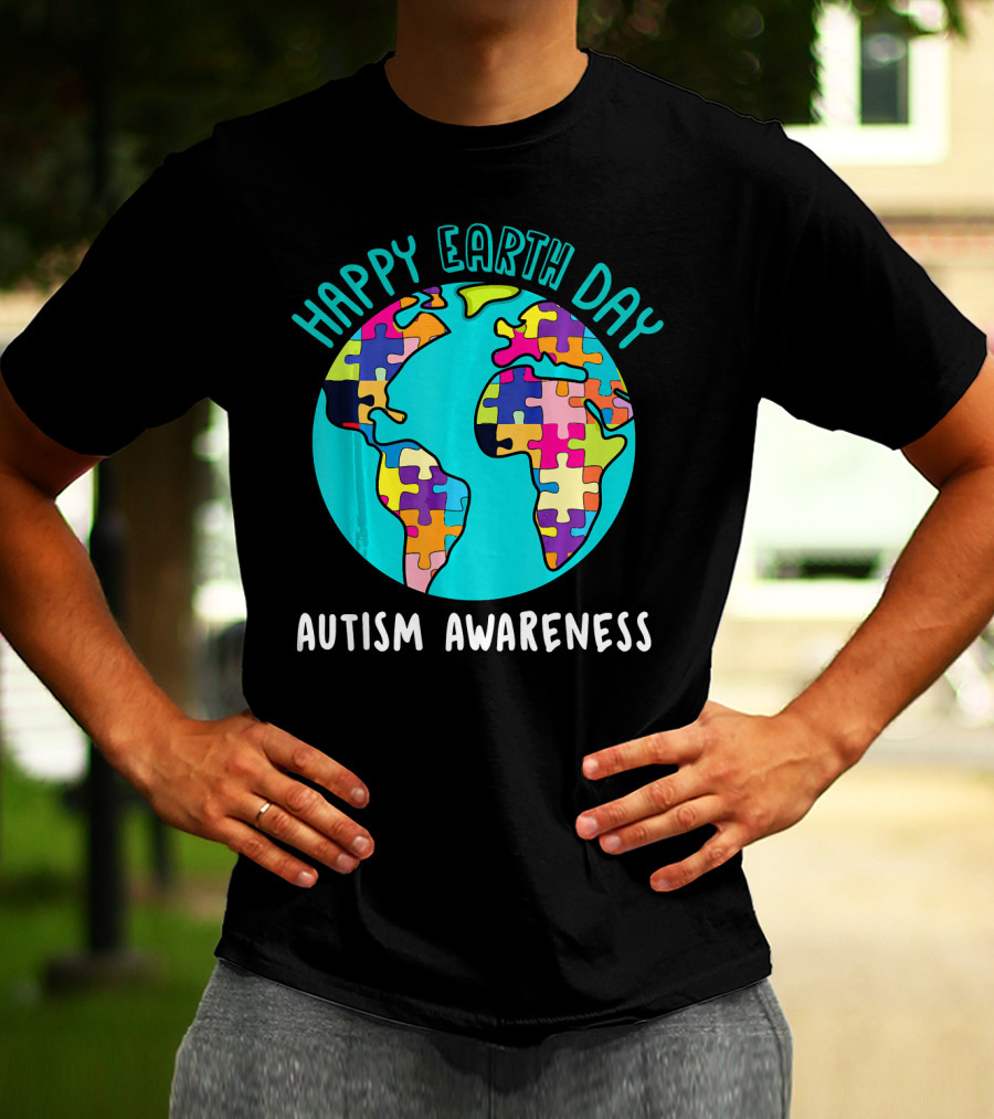 Happy Earth Day Autism Awareness Puzzle Globe T-Shirt