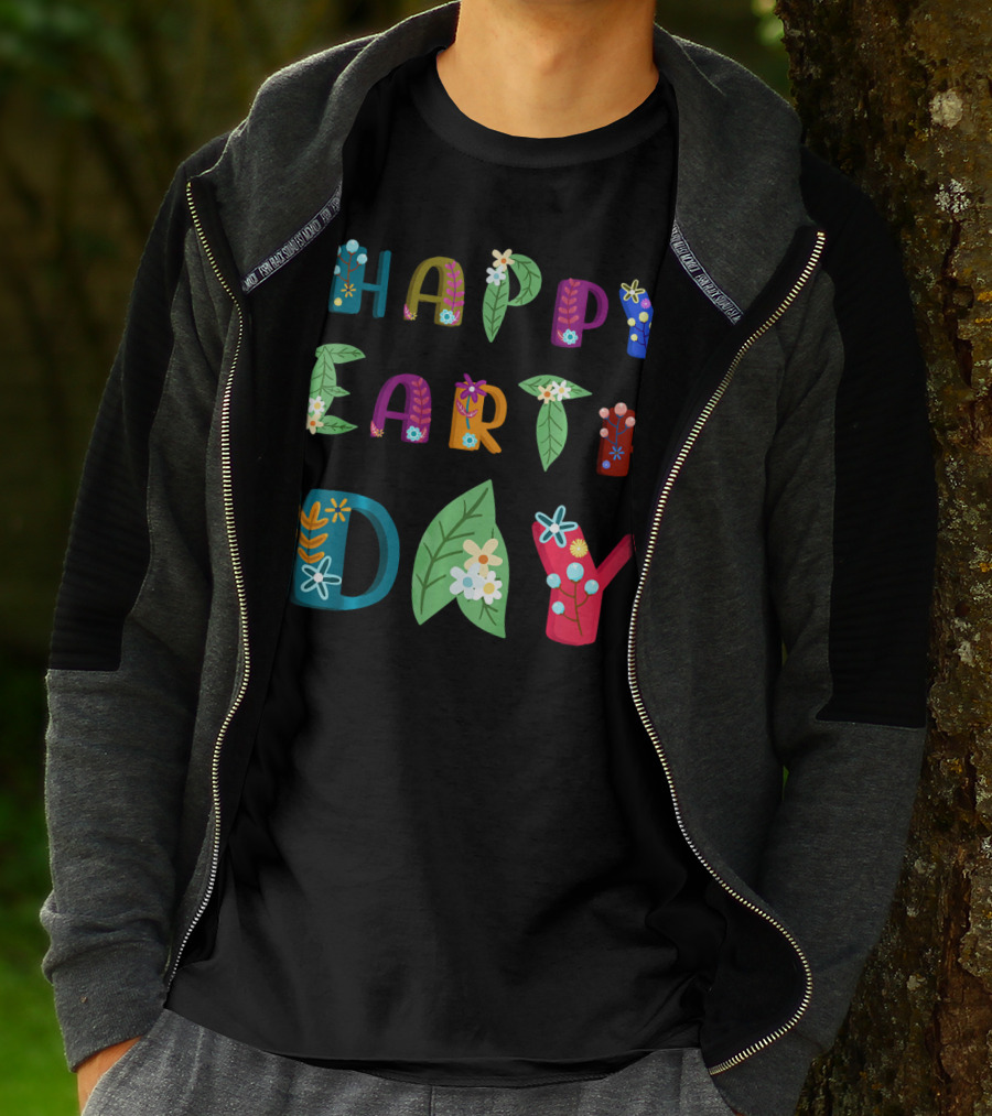 Happy Earth Day Nature Lovers Floral Lettering T-Shirt