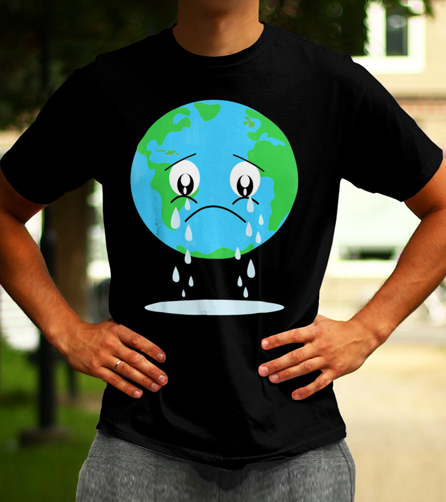 Sad Earth Crying Environmental Green Planet T-Shirt