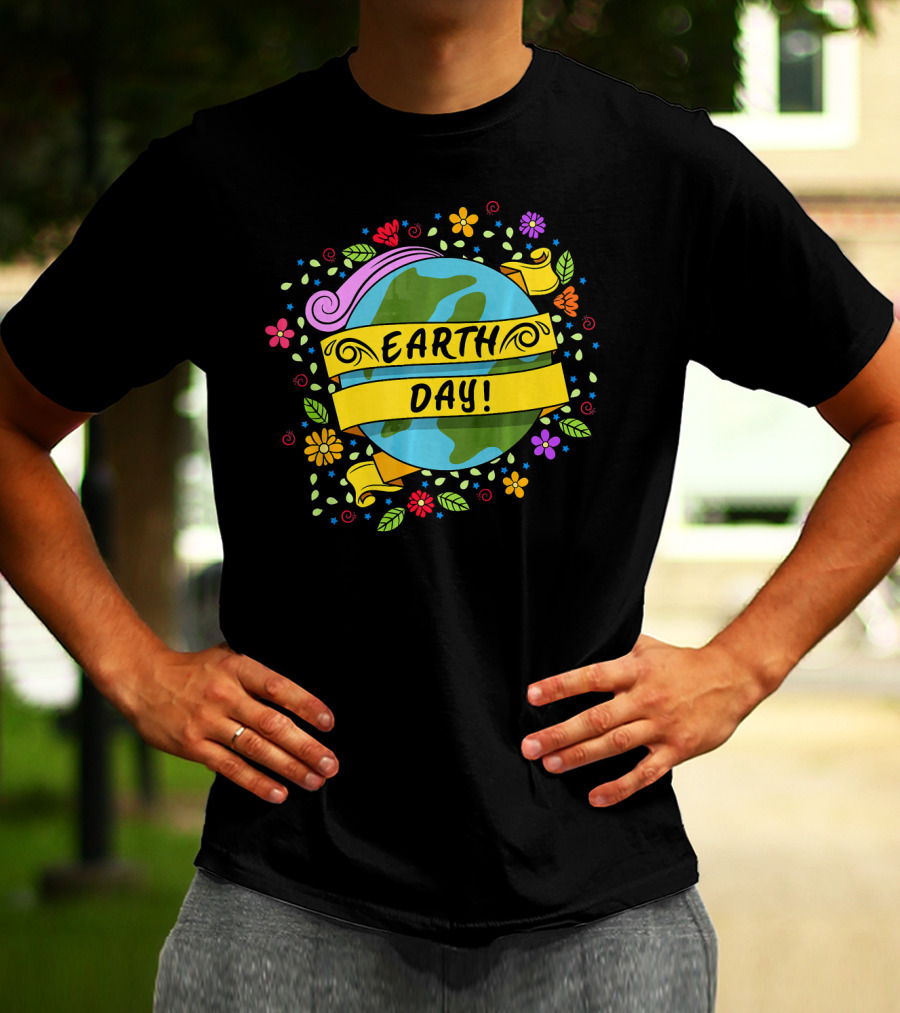 Earth Day Floral Planet Banner T-Shirt