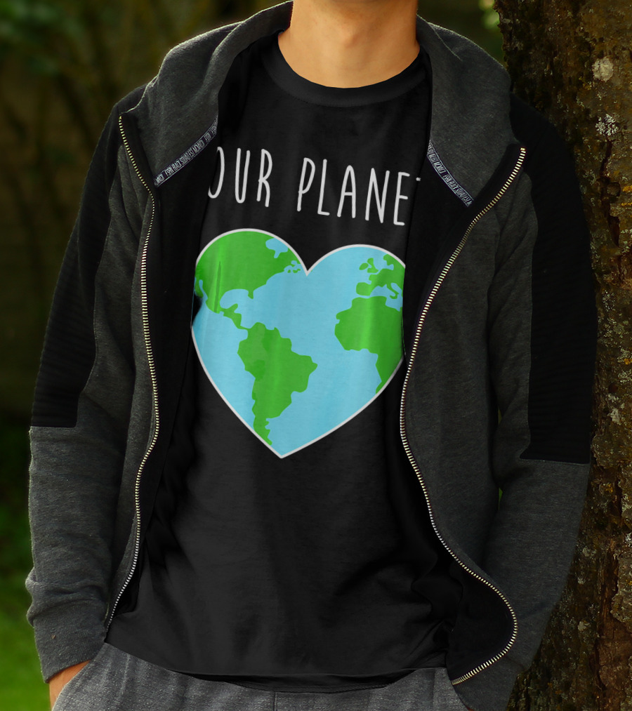 OUR PLANET Heart Earth Map Climate Change Awareness T-Shirt