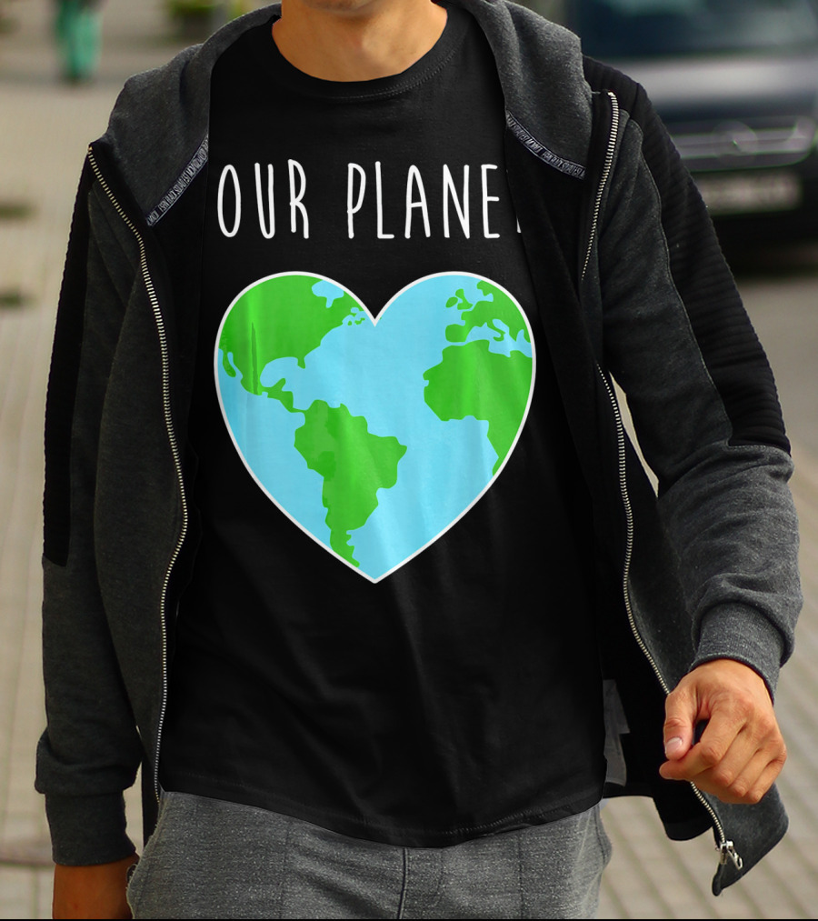 OUR PLANET Heart Earth Map Climate Change Awareness T-Shirt