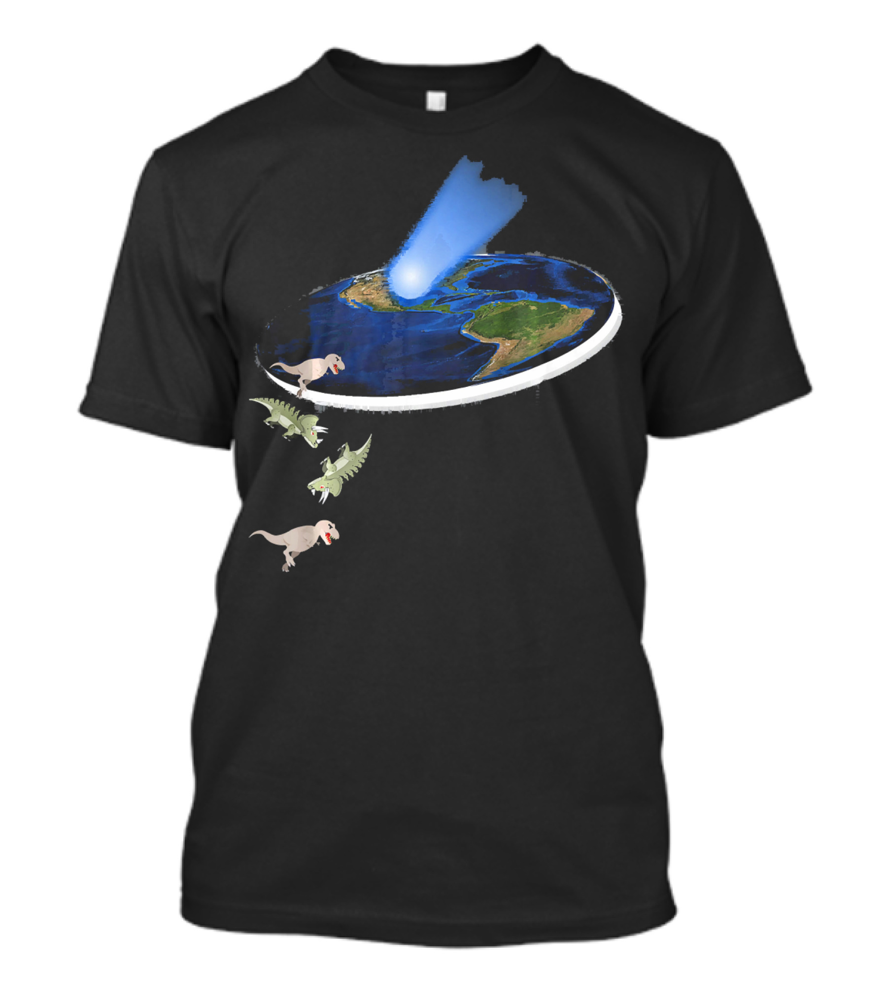 Funny Flat Earth Theory Dinosaurs Falling Off World Edge T-Shirt