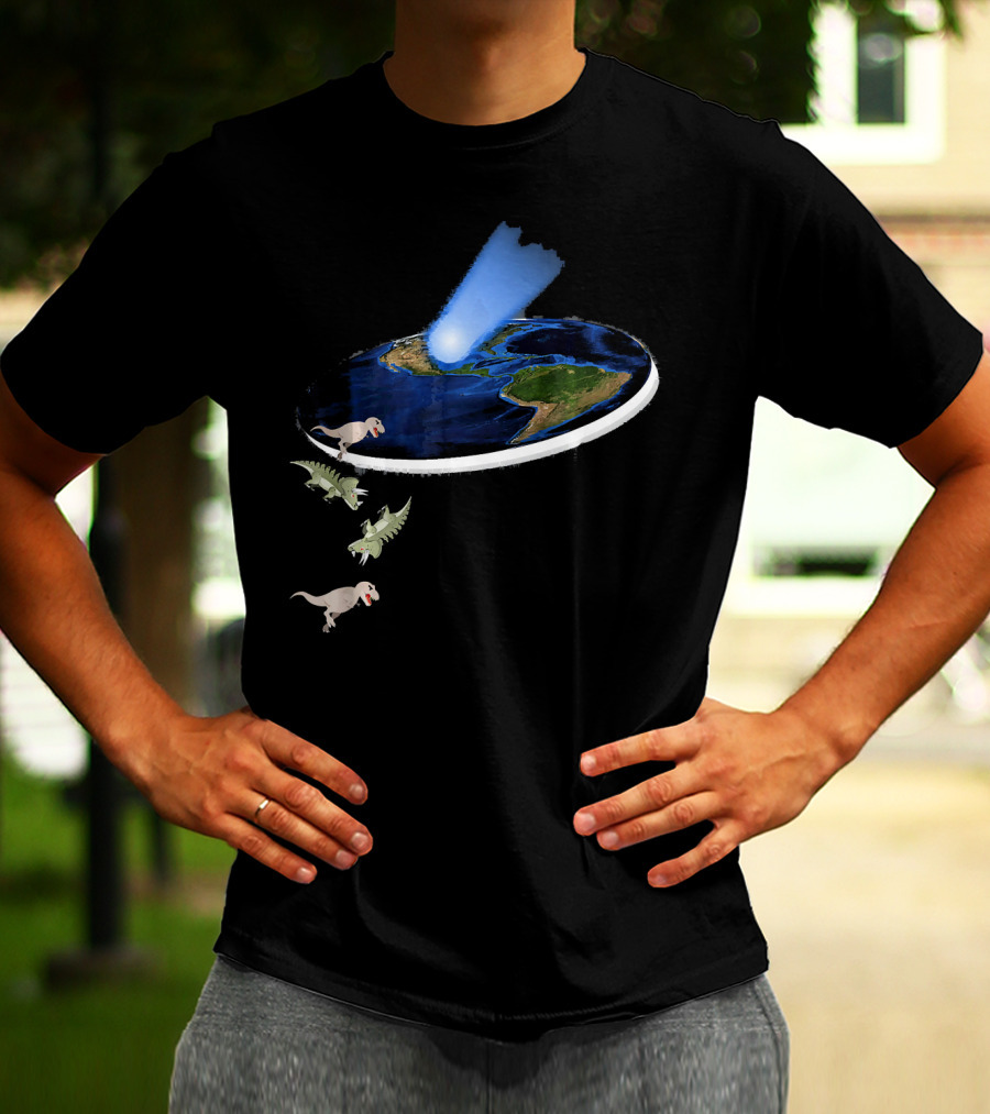 Funny Flat Earth Theory Dinosaurs Falling Off World Edge T-Shirt