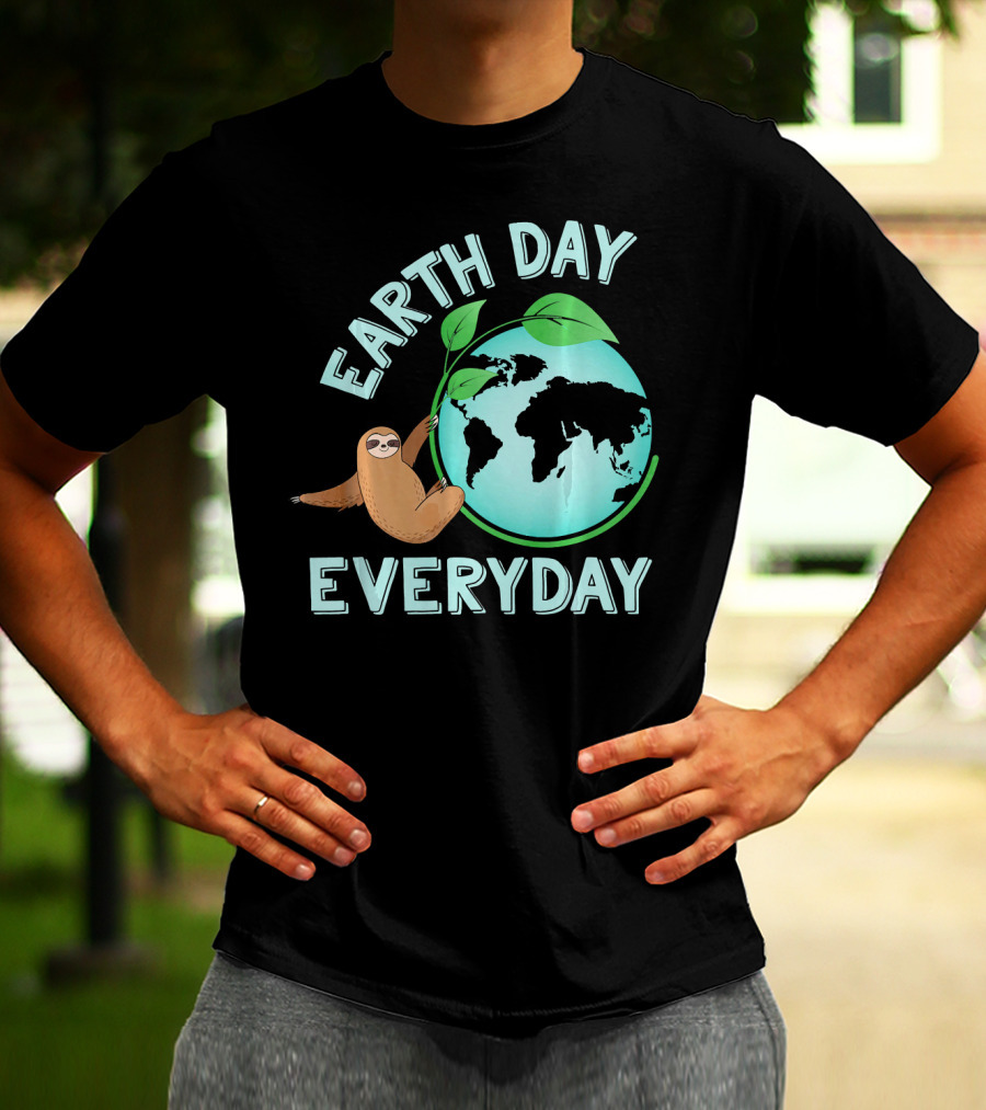 Earth Day Everyday Sloth Hanging On Globe Kids Women T-Shirt