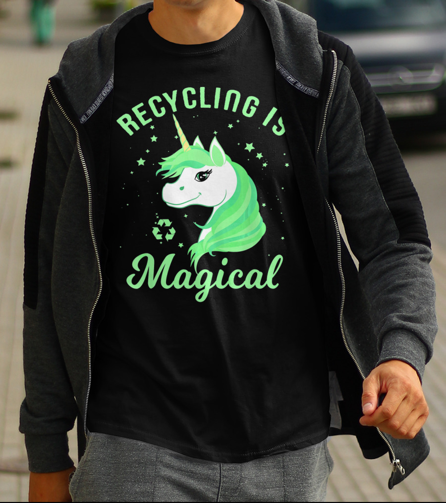 Recycling Is Magical Unicorn Earth Day Green T-Shirt