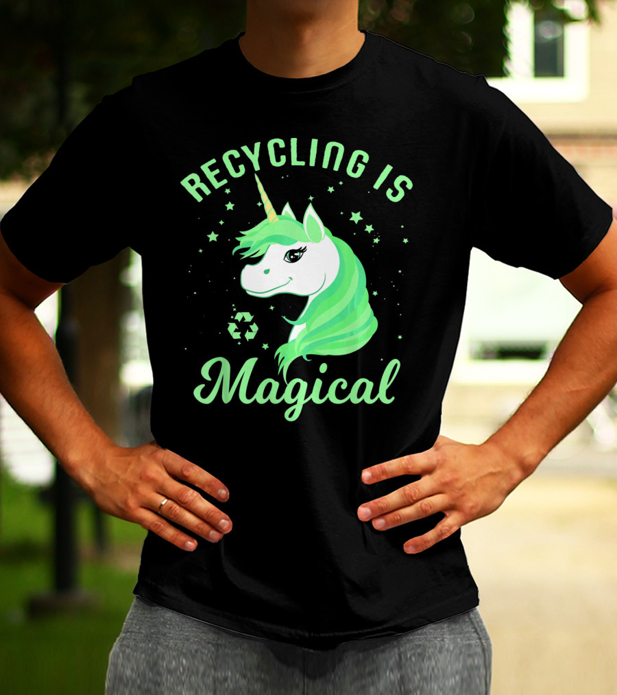 Recycling Is Magical Unicorn Earth Day Green T-Shirt