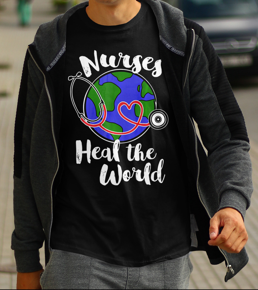 Nurses Heal The World Earth Day Stethoscope Planet T-Shirt