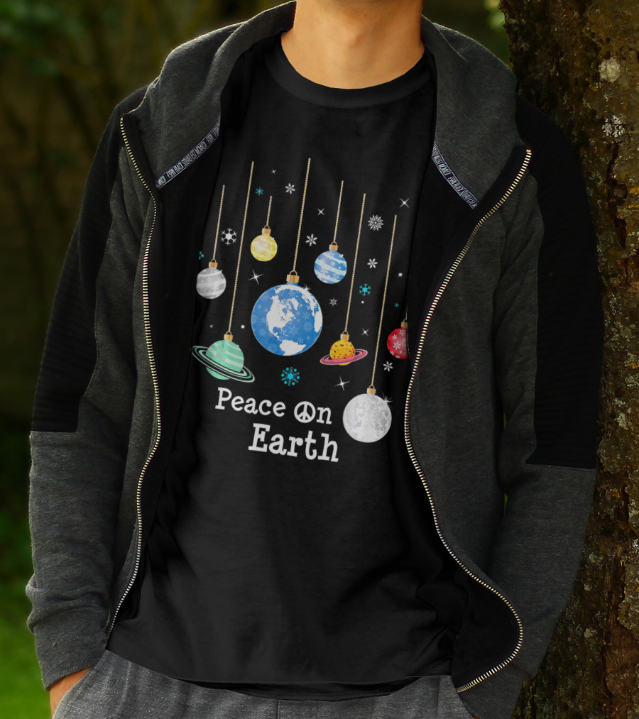 Peace On Earth Planets And Snowflakes Hanging Ornaments T-Shirt