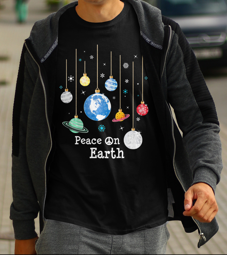 Peace On Earth Planets And Snowflakes Hanging Ornaments T-Shirt