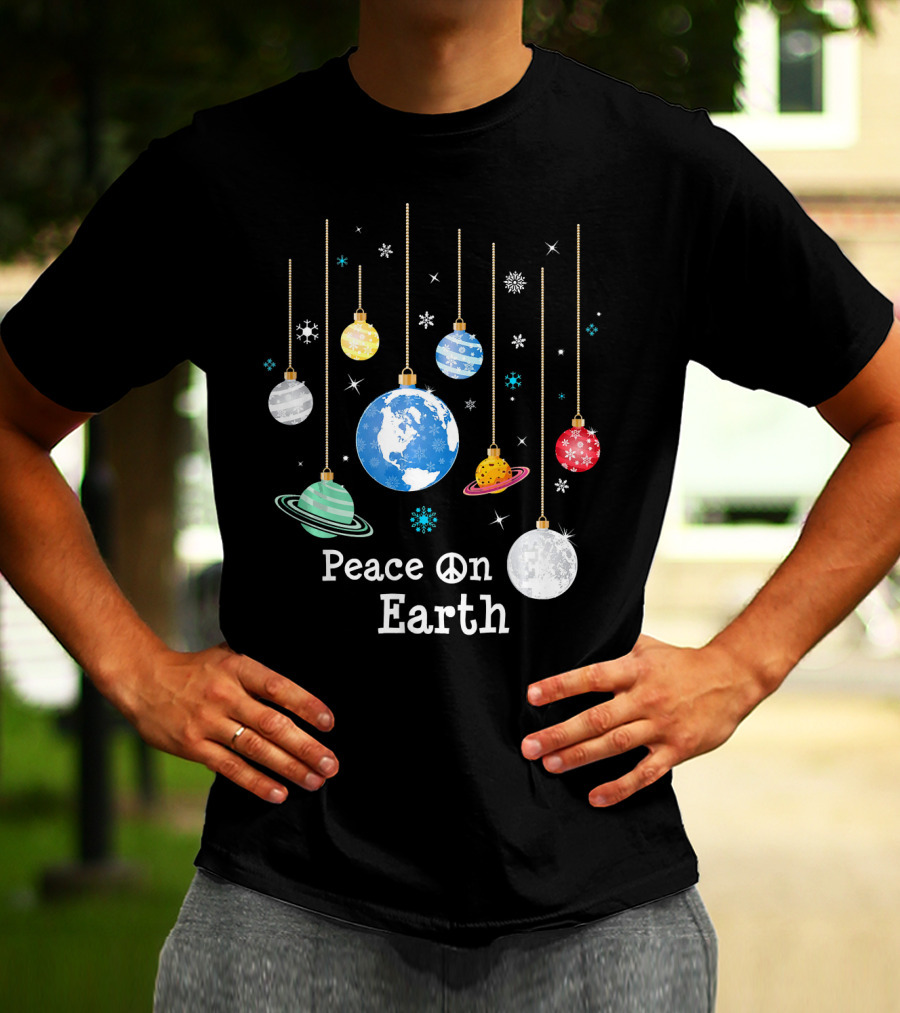 Peace On Earth Planets And Snowflakes Hanging Ornaments T-Shirt