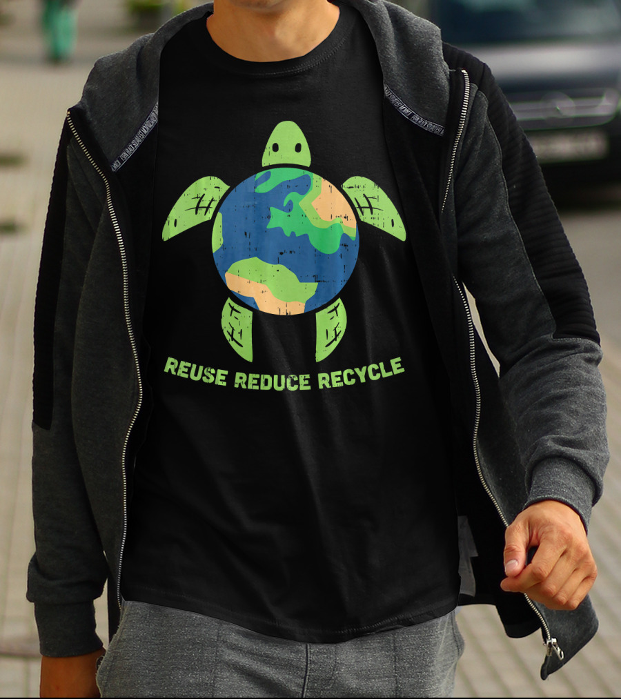 Reuse Reduce Recycle Earth Turtle Conservation Message T-Shirt