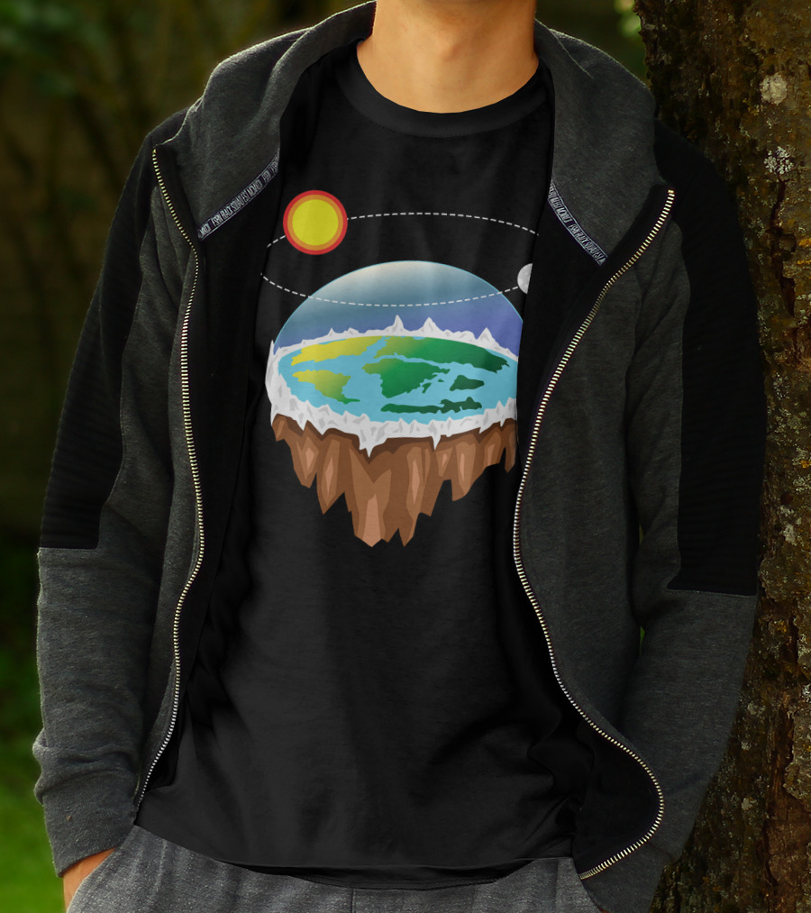 Flat Earth Ice Wall With Floating Sun And Moon Elements T-Shirt