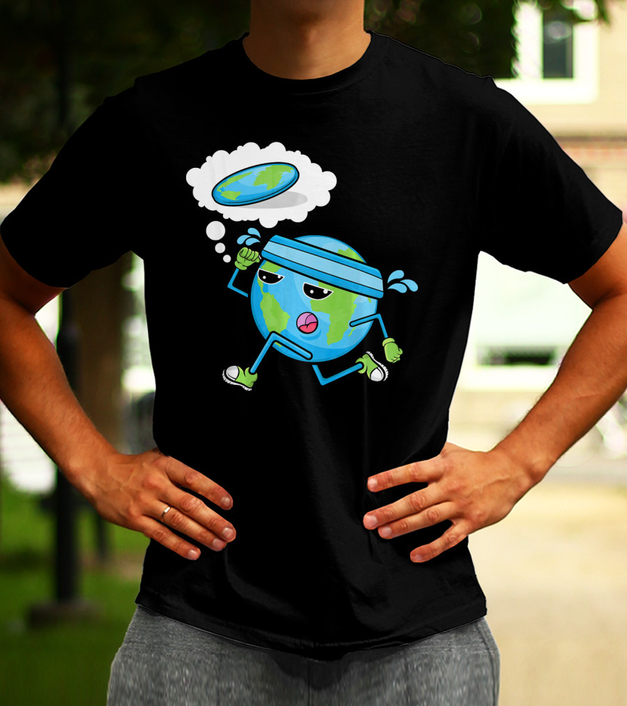 Flat Earth Gym Runner Cartoon With Sweatband And Sneakers T-Shirt